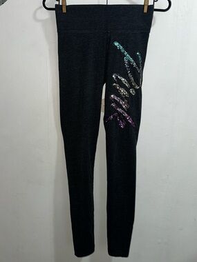 Pink Victoria's Secret Black Leggings with Rainbow Sequin Script XS